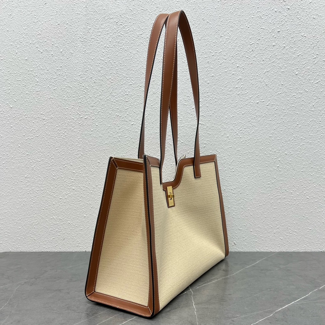 Celine Cabas 16 Textile Calfskin Handbag Shoulder Bag Natural/Tan 114482